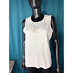 Christopher & Banks White Sleeveless Top Birdhouse Embroidery Tank
